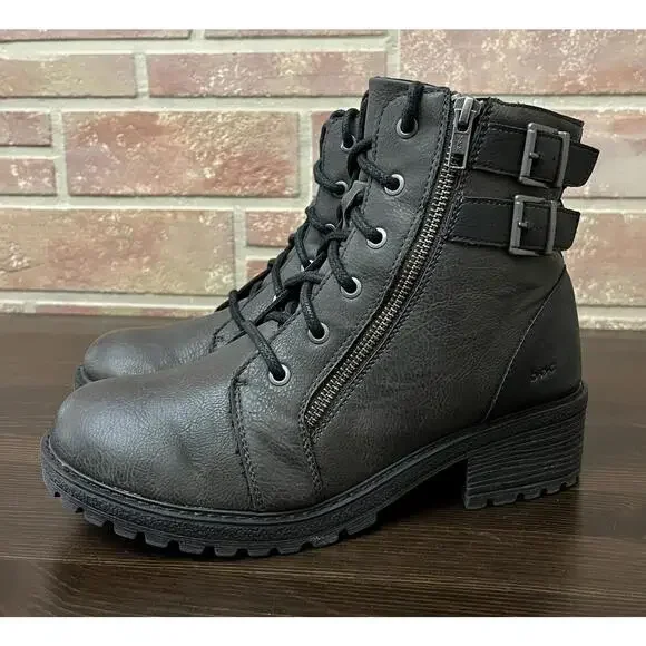 Born Boc Womens Godfrey Combat Boots Olive Black Straps Ankle Block Zip 9.5 - Picture 2 of 9